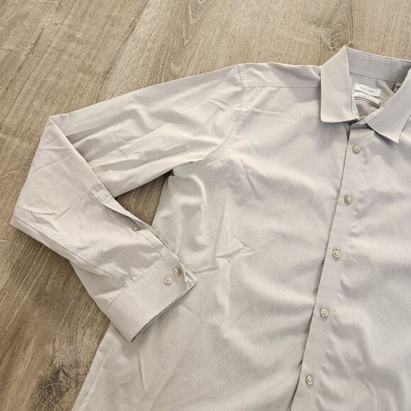 Calvin Klein Mens Slim Fit Performance Non Iron Gray Dress Shirt Size 17 36/37 - Picture 5 of 9